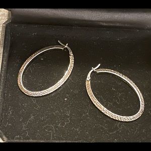 Sterling silver oval etched hoops 1.75 in.